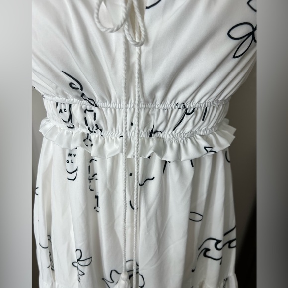 White Navy Blue Tie Front Cut Out Tiered Maxi Dress - Picture 13 of 15